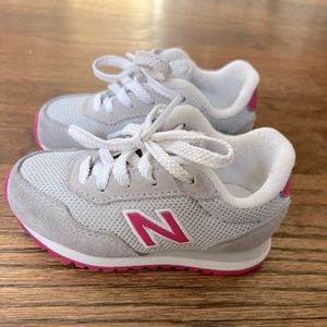 Gray Toddler Girl New Balance Sneakers 574 with Pink Detail Size 5.5